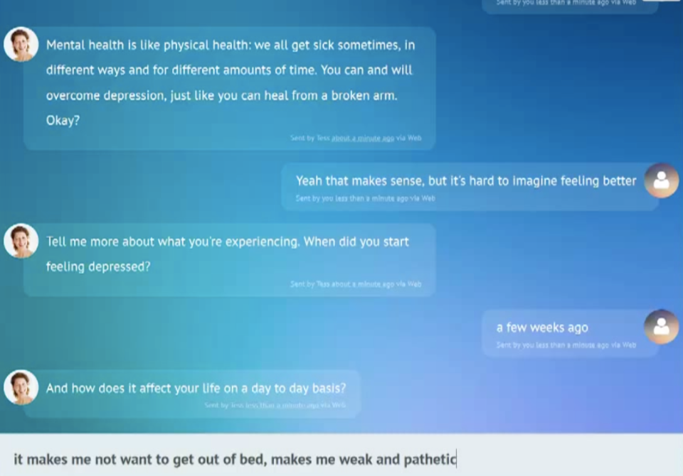 An example of how X2AI's chatbot works